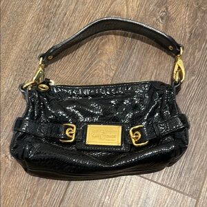 Car Shoe Black Patent Shoulder Bag with Gold Accents